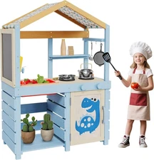 Mud Kitchen for Kids Outdoor Wooden Pretend Play Kitchen Set with Hanging Hooks