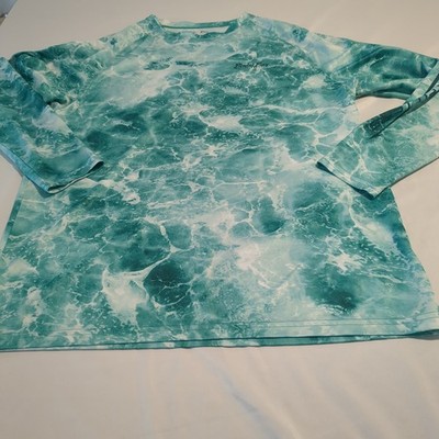 Bimini Bay Outfitters Men's M Performance Fishing Shirt Aqua Teal Water Print