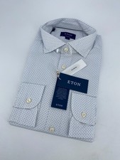 Eton Dress Shirt Mens XL 17 1/2 - 44 White Blue Paisley Poplin Contemporary Fit