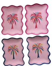 Etta Vee Tropical Palm Tree Melamine Plates Set Of 4 App Salad Serving Pink Blue