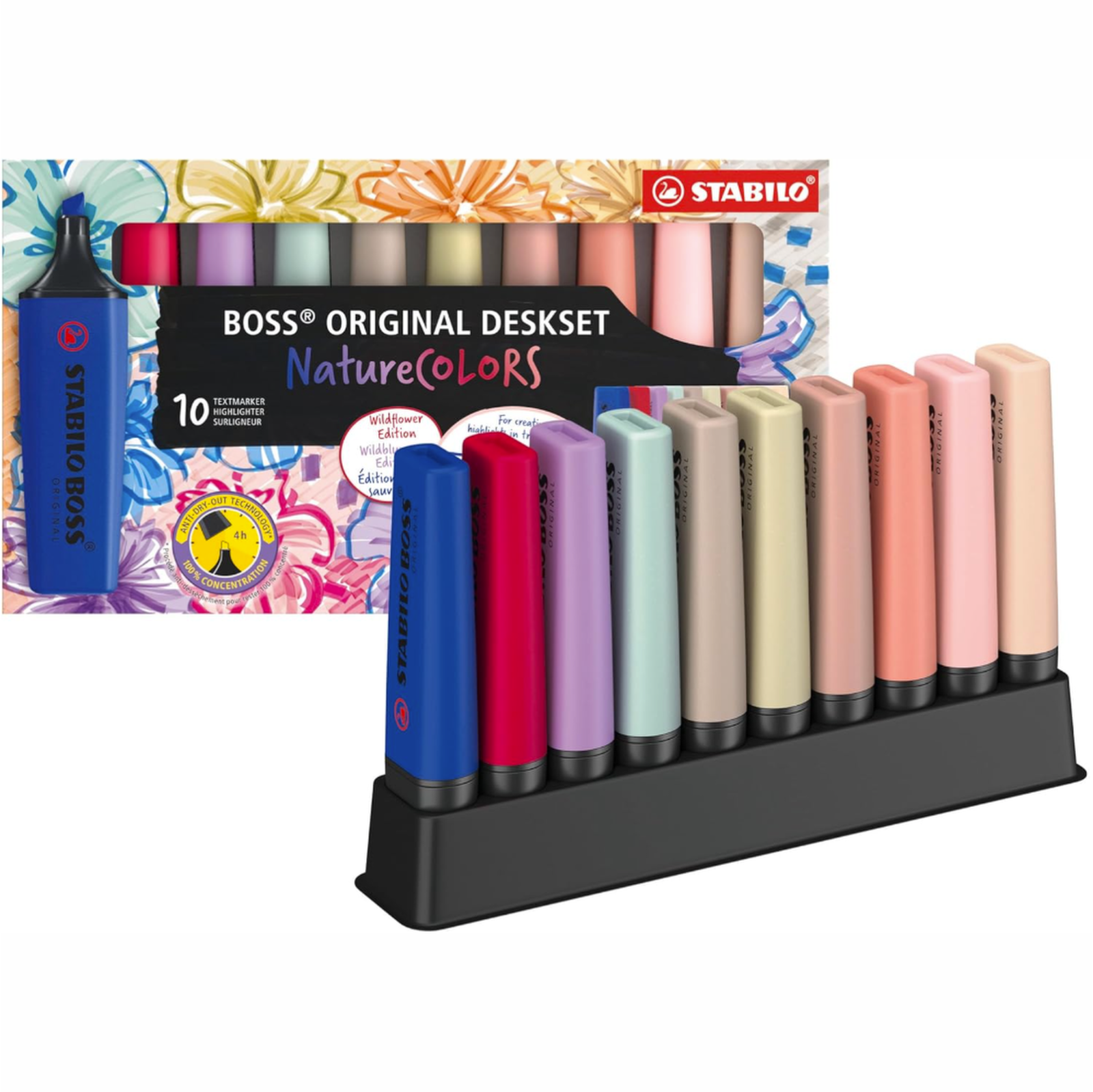 Highlighter - STABILO BOSS ORIGINAL NatureCOLORS Wildflowers - Deskset of 10