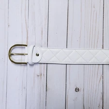 Tailored Sportsman Quilted Leather Belt - White/Gold