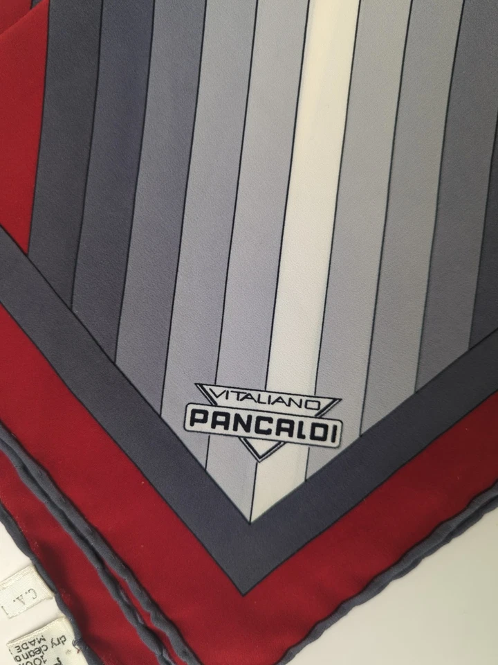 Vintage Pancaldi Pocket Square Silk Geometric Red Black & Grey Made In Italy EUC - Image 2 of 4