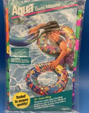 Aqua Leisure 20" Swim Ring Geometric Print Pool Float Bright Colors Vintage 1993