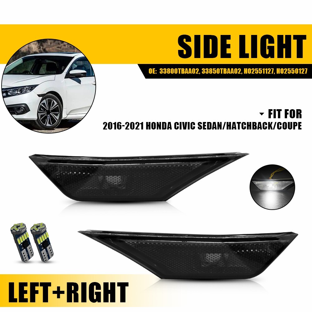 2016-2021 Honda Civic Hatchback LED Side Marker Lights Pair White Bulbs