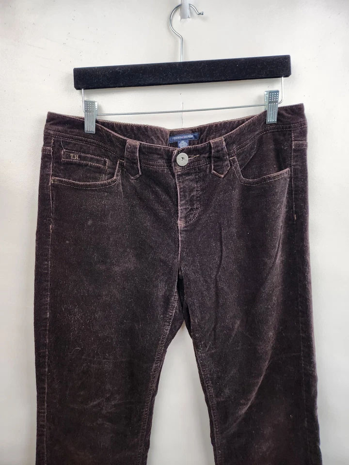 Tommy Hilfiger Mujer Pana Corte Bota Pantalones Talla 10 Largo Marrón Tiro Medio Y2K Foto 2 de 4