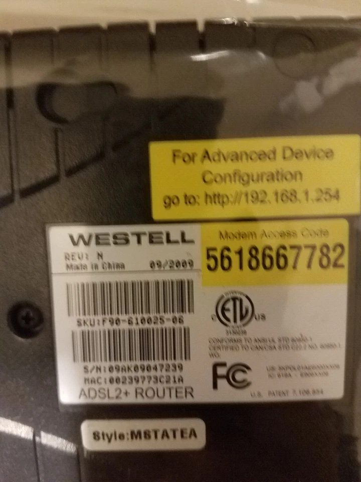 Westell F90-610025-06 ADSL2 DSL Modem With Power Supply - Image 4 of 4