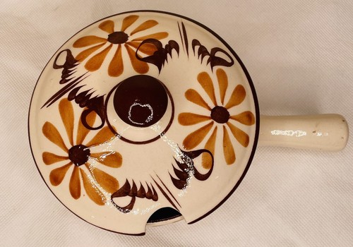 Vintage Ceramic Dish Soup Dip bowl Handle Cover Aztec Mexican Decoration Floral - Picture 2 of 11