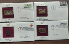 4 USPS STAMPS FIRST DAY OF ISSUE GOLD REPLICA STAMPS 1981-2, 1994, 2011!