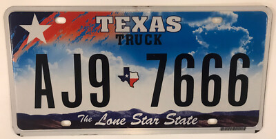Texas TRIPLE Digit 6 666 license plate repeating AJ9 7666