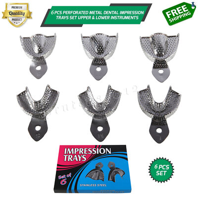 6 Pcs Metal Dental Impression Trays Set Upper & Lower Edentulous Instrument