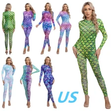 Women Mermaid Fish Scales Printing Full Bodysuit Surfing Jumpsuits Rompers