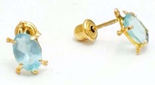 GENUINE 1.36 Cts AQUAMARINE TURTLE STUD EARRINGS 14K GOLD - Screw backs