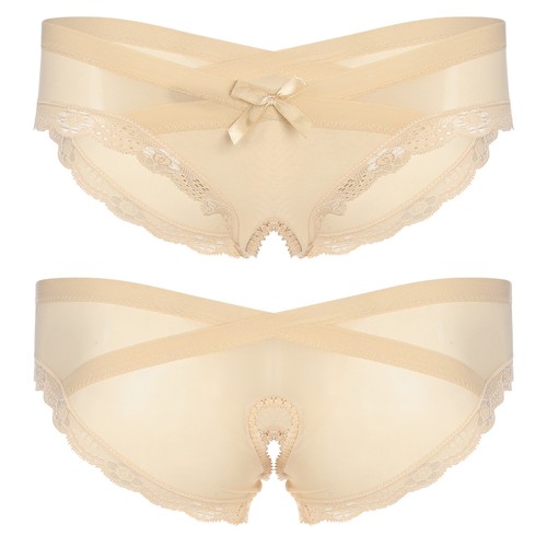 UK Mens Sissy See-Through Mesh Underwear Crotchless Low Rise Lace Trim Briefs - Picture 61 of 115
