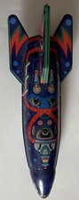 VINTAGE 10" TIN ROCKET SHIP MARS RAIDER X-2 FRICTION POWER ROCKET USA 2007