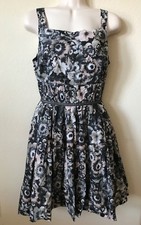 Willow & Clay Black Floral Pleated Square Neck Sleeveless Women's Dress Size  S