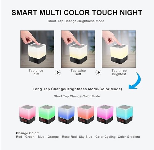 Night Light Alarm Clock Bluetooth Speaker, Multi-color Lighting Touch Sensor - Picture 6 of 7