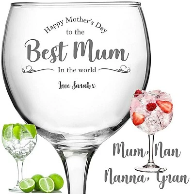 RIVENG Personalised Engraved GIN glass GIN 63cl Mother's day BEST MUM WORLD MOTHERS DAY