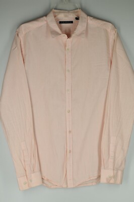 Theory Men's White Orange White Stripe Cotton Luxury Casual Shirt