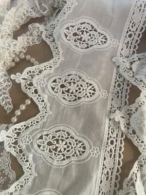 2Yds Vintage Embroidery Cotton Eyelet Lace Trim 6.7'' (17cm) with Hollowed Floral