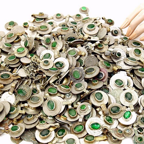 20 real Jeweled COINS Tribal Belly Dance Kuchi Tribe - GREEN Color - Picture 2 of 6