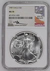 1987  Silver American Eagle, NGC MS70 Signed by John M. Mercanti