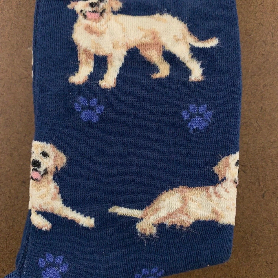 Calcetín Happy Tails Amarillo Labrador Adulto Talla Única Azul Novedad Crew 1 Par Nuevo con Etiquetas Foto 4 de 4