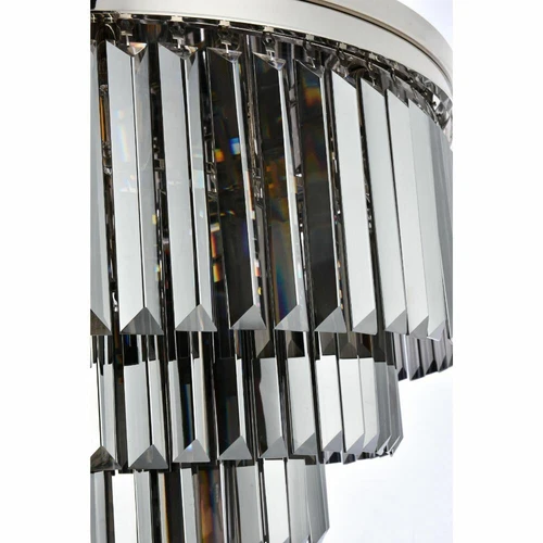 Large Polished Nickel Flush Mount Crystal Light Silver Shade Dining Room Fixture - Picture 6 of 9