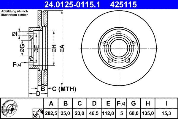 2X ATE 24.0125-0115.1 Bremsscheibe FüR VW-image