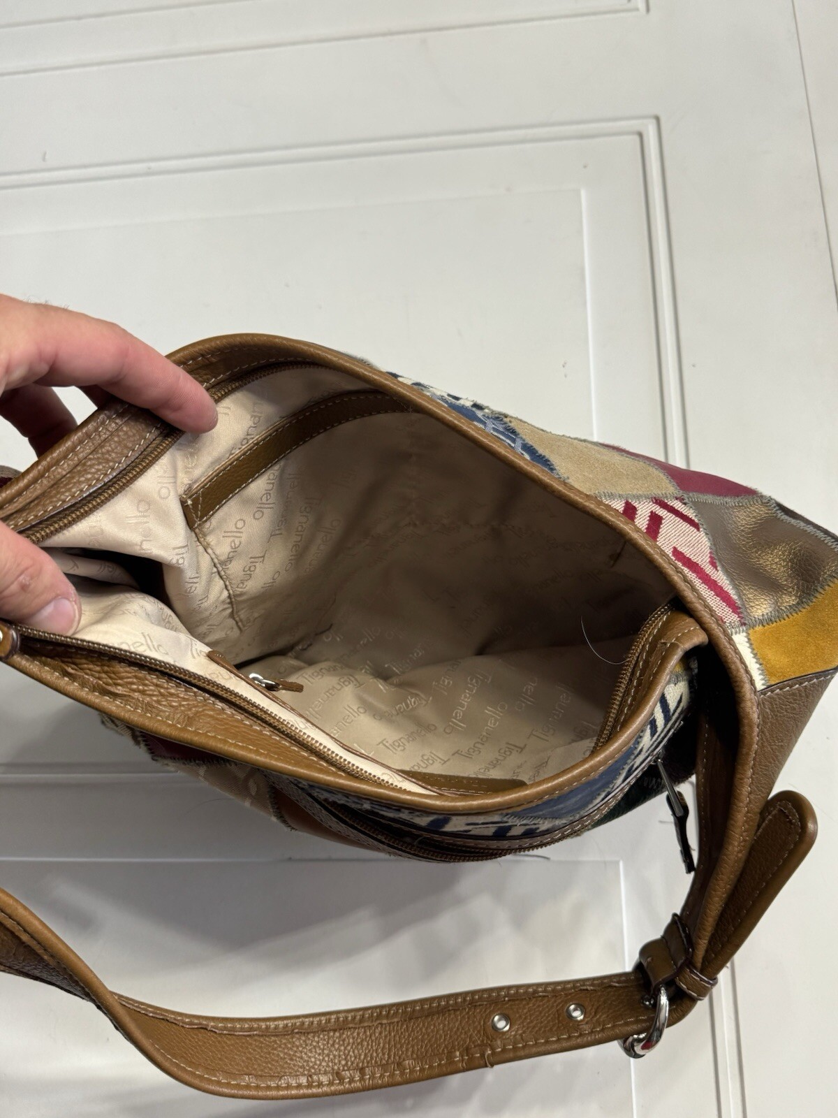 Tignanello Multi Color Patchwork Leather Canvas P… - image 5