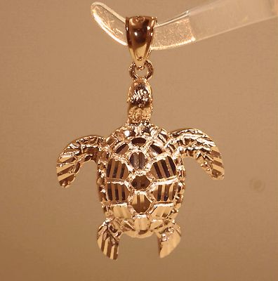21MM MASSIVER 14K ROSÉGOLD FUNKELNDER DIAMANTSCHLIFF DC HAWAIIANISCHE HONU SCHILDKRÖTE ANHÄNGER LRG