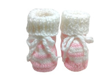 New Handmade Knitted Baby Booties/Shoe White/Pink For 0-6 Months