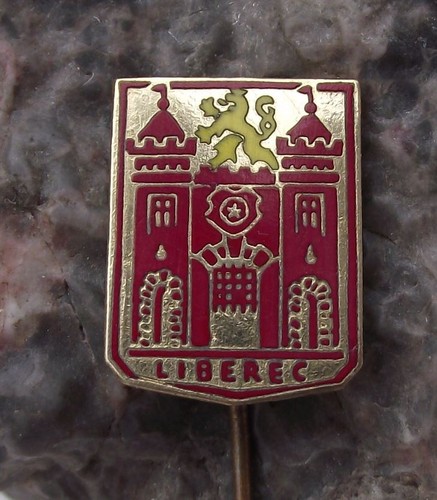 Antique Liberec Czech City Heraldic Crest Tourist Souvenier Shield Pin Badge - Picture 3 of 6