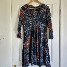 Indigo Collection Marks & Spencer Boho Dress UK 12 Red Blue Viscose Festival