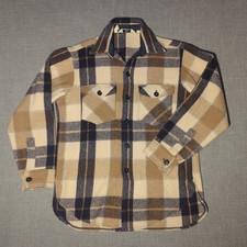 VTG Woolrich Men  s Wool Flannel Shacket Jacket Shirt Sz Medium Western Plaid 60s