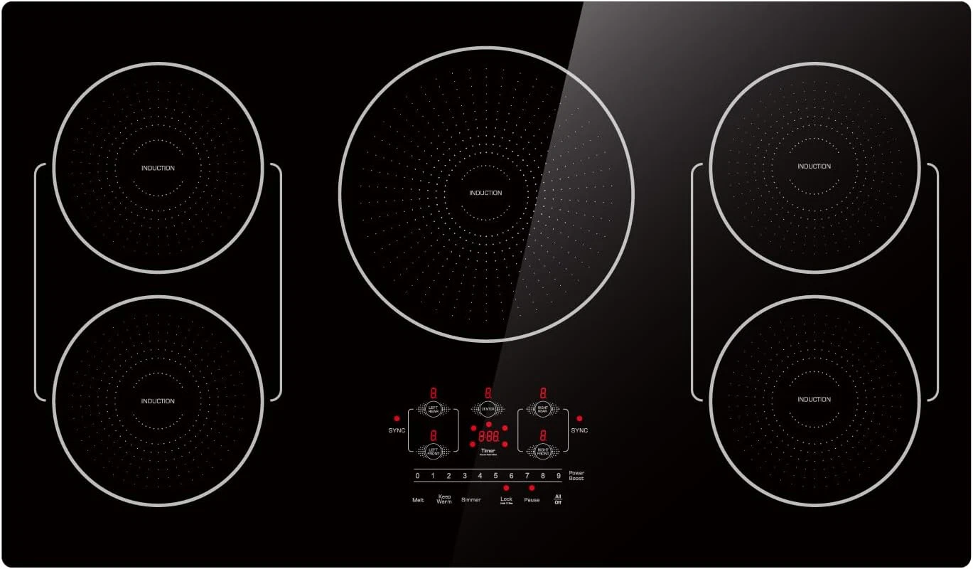 36" 5-Burner Induction Cooktop with Bridge-Sync, Timer & Safety Lock, Black