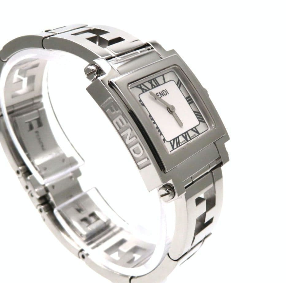 Fendi Quadro 6000L Women's Quartz Square SS Watch White Silver Used thumbnail 6