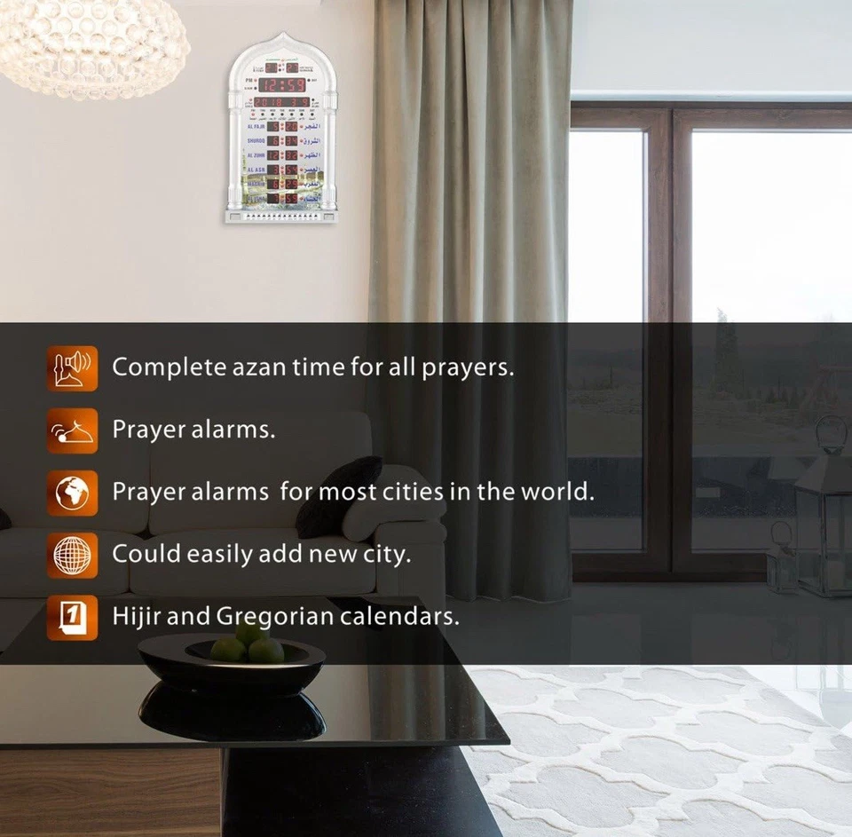 Al-harameen azan clock. LED Prayer Clock.Home Office Mosque Digital Decorative - Image 2 of 4