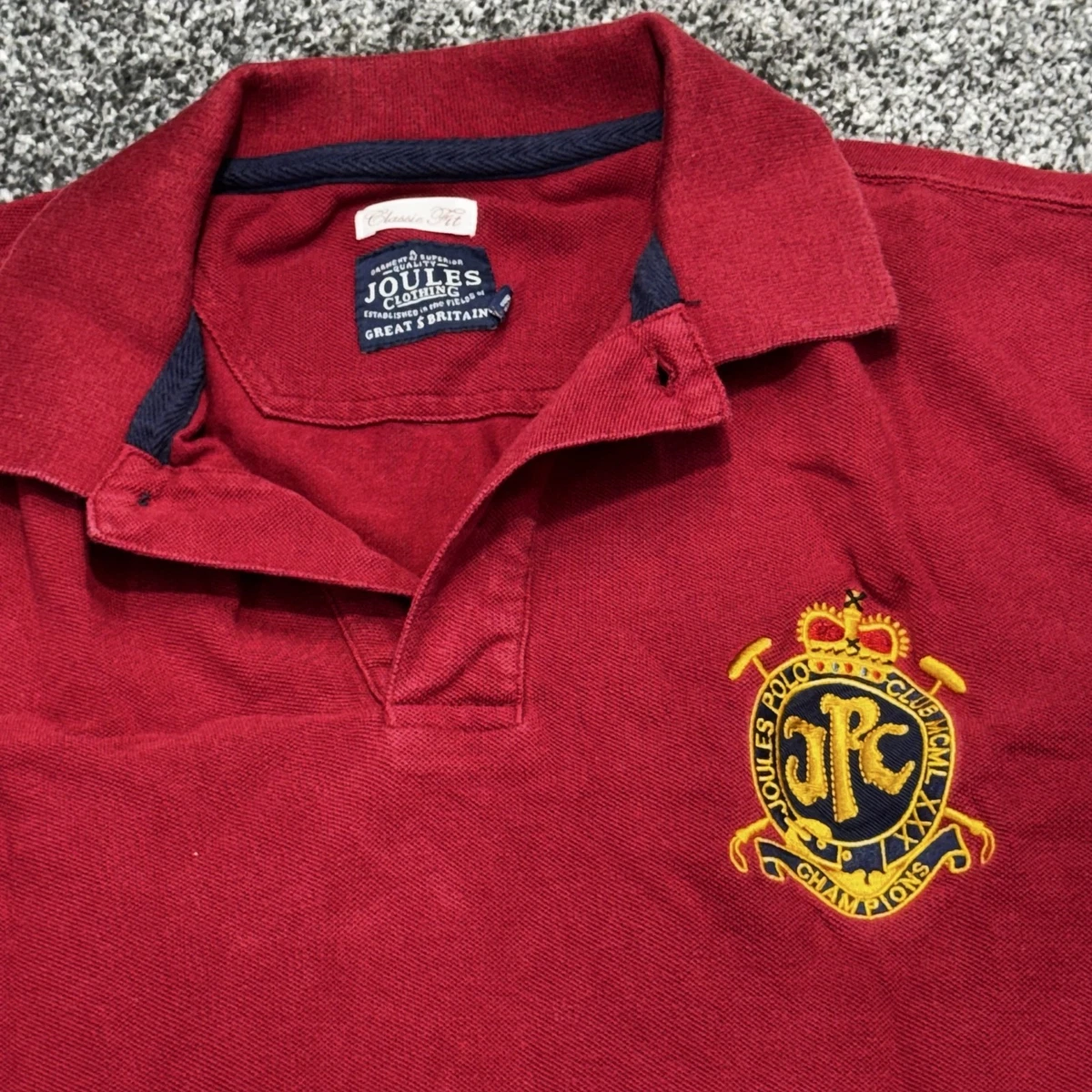 Joules Polo Club Polo Shirt Mens 34 Red Classic Fit Crest Embroidered Cotton