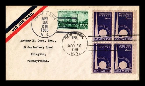 DR JIM STAMPS US COVER NEW YORK WORLDS FAIR FDC TIME TRAVEL COMBO DUAL CANCEL