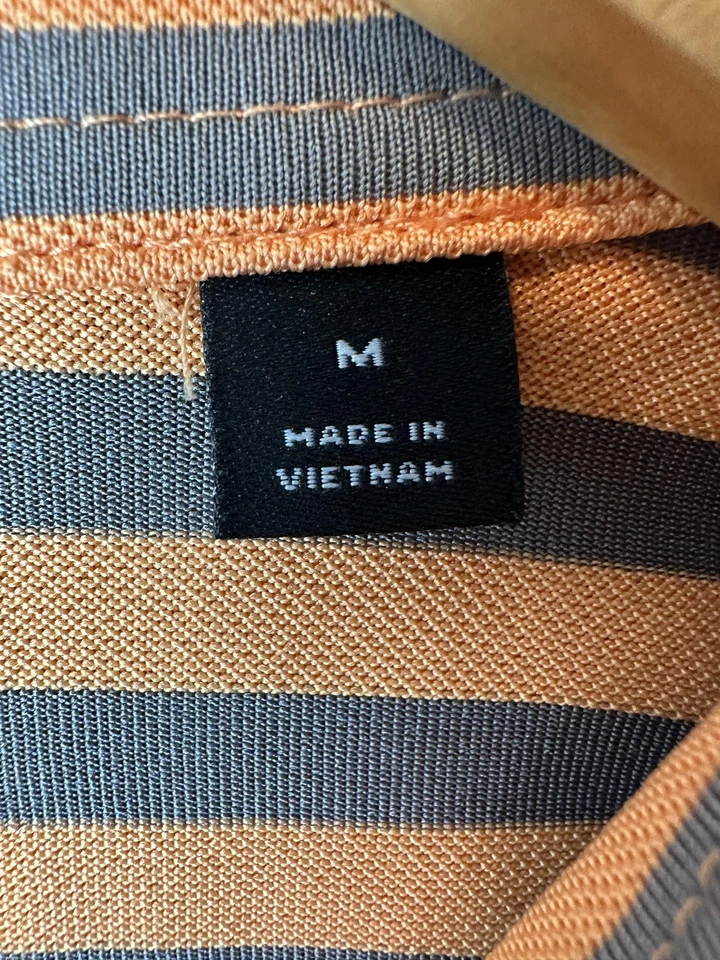 Camisa polo de golf Dunning para hombre mediana naranja gris a rayas rendimiento atlético Foto 4 de 4