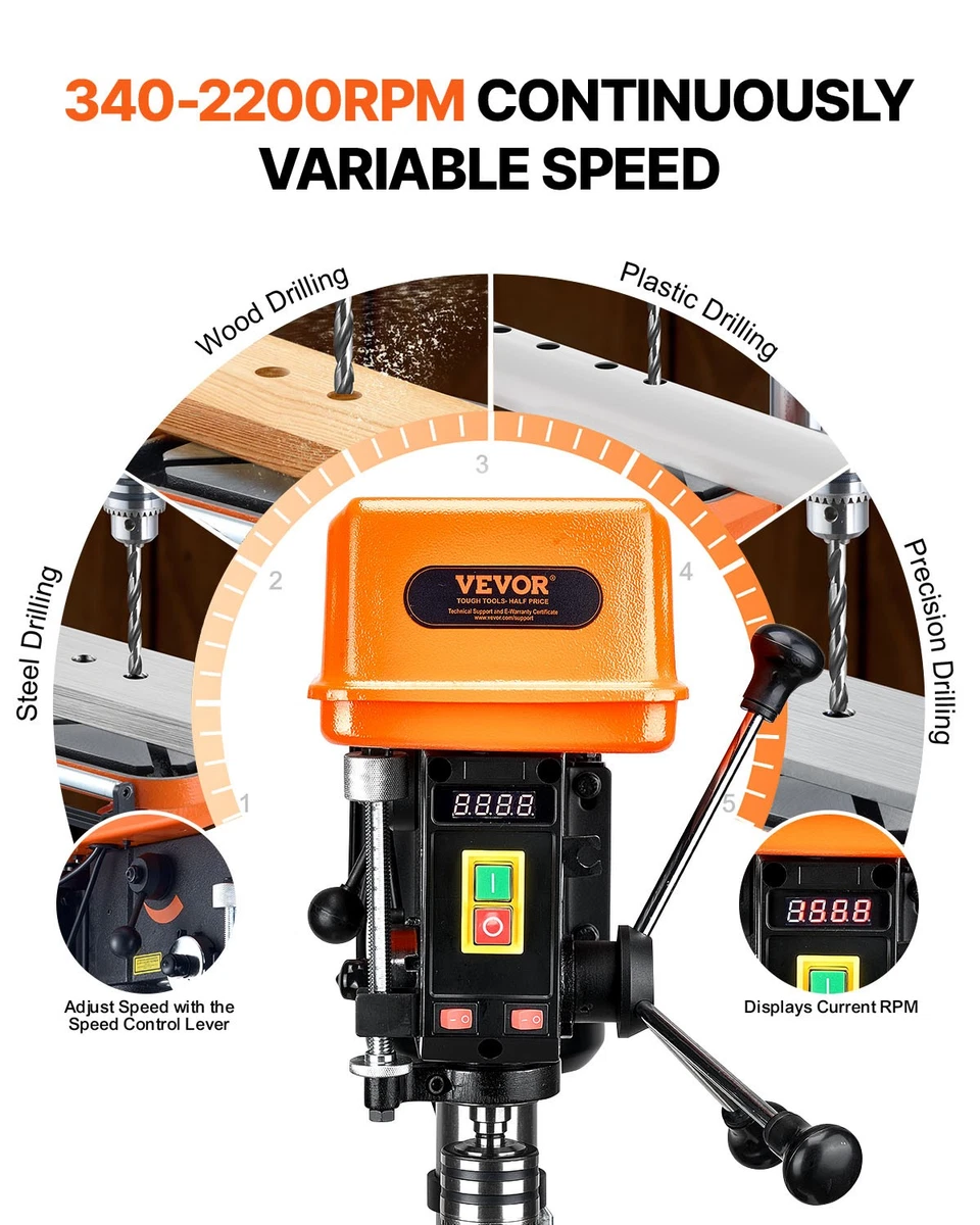 Taladro de columna de banco VEVOR 750 W taladro de banco 340-2200 rpm