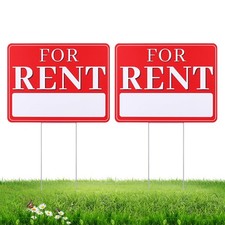 2 PCS For Rent Sign With Stake 17x13 Inch Double Sided Corrugated Plastic Kit