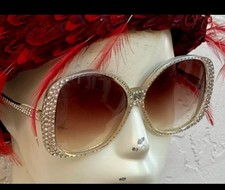 Vintage Oversized Nina Ricci White Frame Rhinestone Sunglasses, Made in France