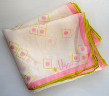 Vintage Vera Neumann long silky scarf Ladybug logo dice dots dominoes pink white