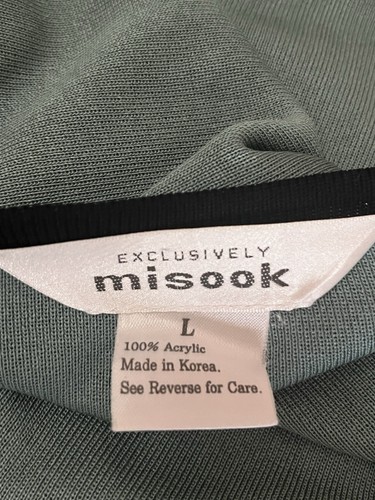 Misook Green Cardigan Sweater Black Trim Open Front Shoulder Pads Womens Large - Picture 8 of 11
