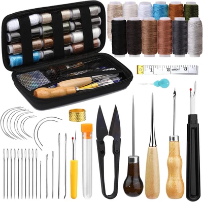 BESUCHE DEN RUASOL-STORE Leder-Nähset, Polsterreparaturset, 48-Teiliges Hochleistungs-Nähset Mit Nähnadel