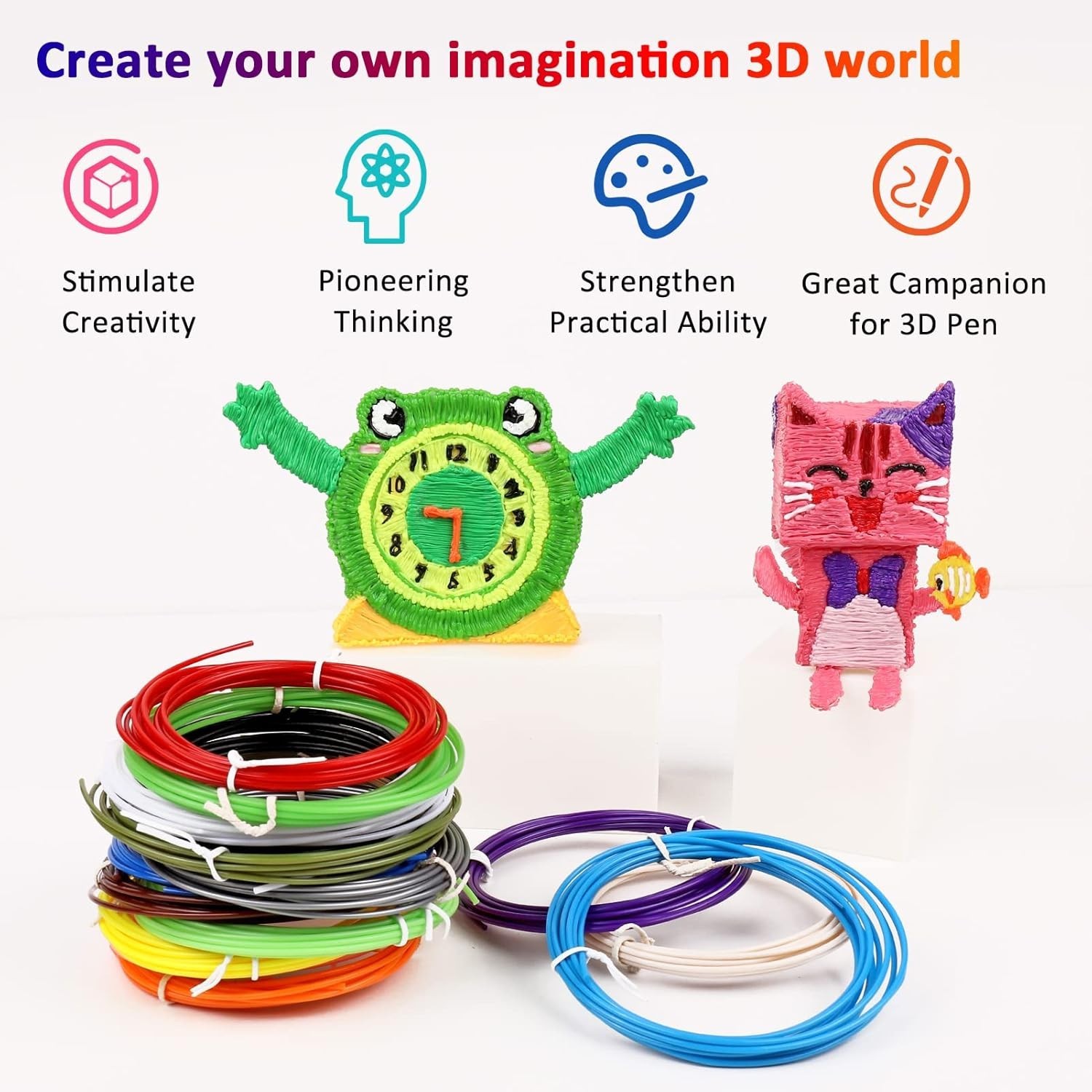 High-Quality 1.75mm 3D Pen Filament - 320ft in 16 Colors with eBook Stencils