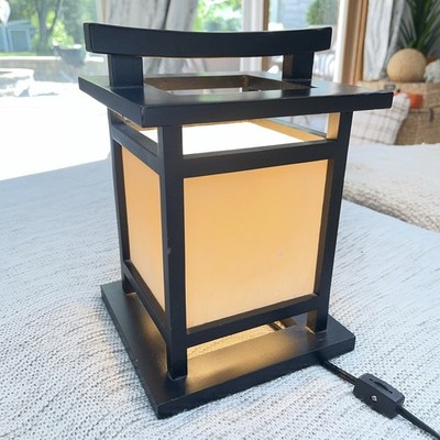 2004 BURMAN CO.Japanese Table Lamp Black Wooden Frame and Ivory Rice Paper Shade