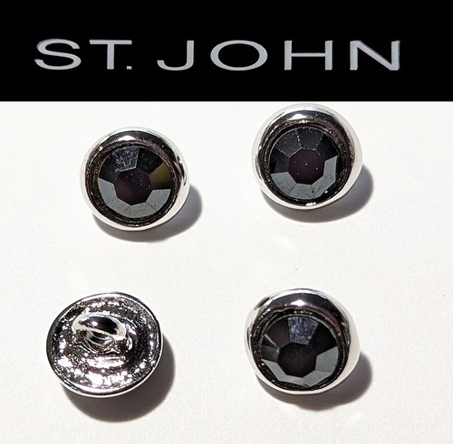 St John Knits Silver Tone Black Crystal Round Replacement Buttons